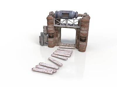 Industrial Mechanical Structure Components With Bricked Towers Metal Framework And Track Slats 3d model