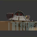 Decorative Model With Wooden Base Water Scene Flag Red Details And Metal Structure