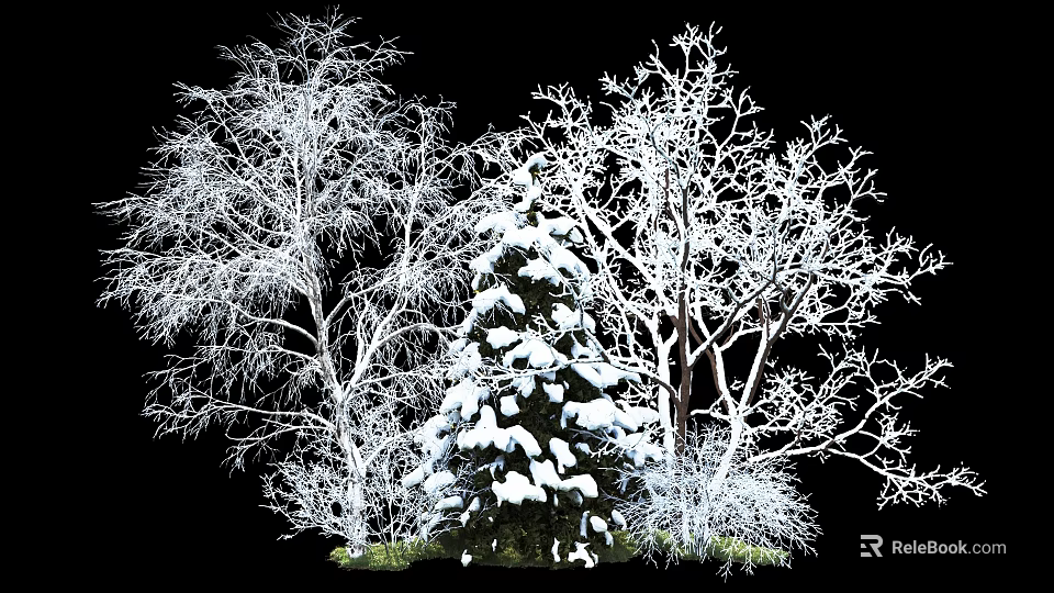Snow Covered Trees With Frosted Branches In Winter Natural Landscape 3d model 