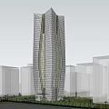 Modern Hotel Skyscraper With Glass Curtain Wall And Illuminated Exterior Design