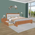 Cozy Wooden Double Bed With White Upholstered Headboard And Nightstands In Light Green Bedroom