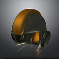 Futuristic Helmet Design With Orange Accent And Green Textured Surface