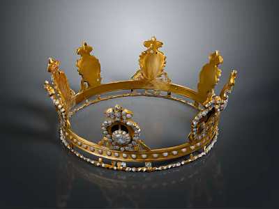 Exquisite Gold Decorative Crown With Detailed Carvings And Sparkling Gemstones For Household Decoration 3d model
