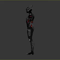 Futuristic Sci fi Character With Black Red Armor Blue Headpiece And Biomechanical Design