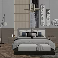 New Chinese background double bed home 3d model