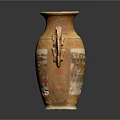 Traditional Carved Vase Featuring Sculpted Dragon Handles And Painted Figure Landscape Designs