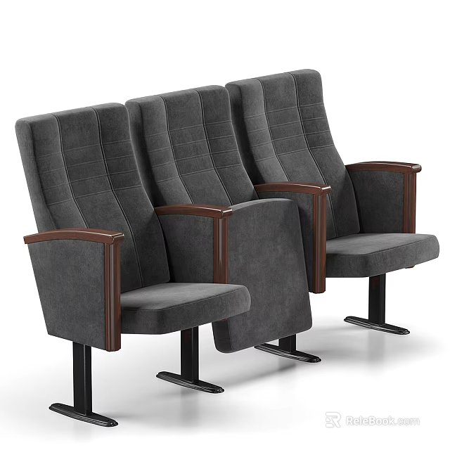 Gray Public Chairs With Wooden Armrests And Stitched Backrests In Row Design 3d model 