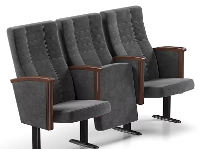 Gray Public Chairs With Wooden Armrests And Stitched Backrests In Row Design 3d model