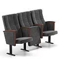 Gray Public Chairs With Wooden Armrests And Stitched Backrests In Row Design