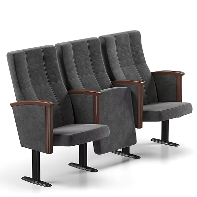 Gray Public Chairs With Wooden Armrests And Stitched Backrests In Row Design 3d model
