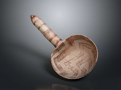 Hand Carved Ceramic Sculptural Piece With Long Handle And Geometric Patterns 3d model