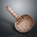 Hand Carved Ceramic Sculptural Piece With Long Handle And Geometric Patterns
