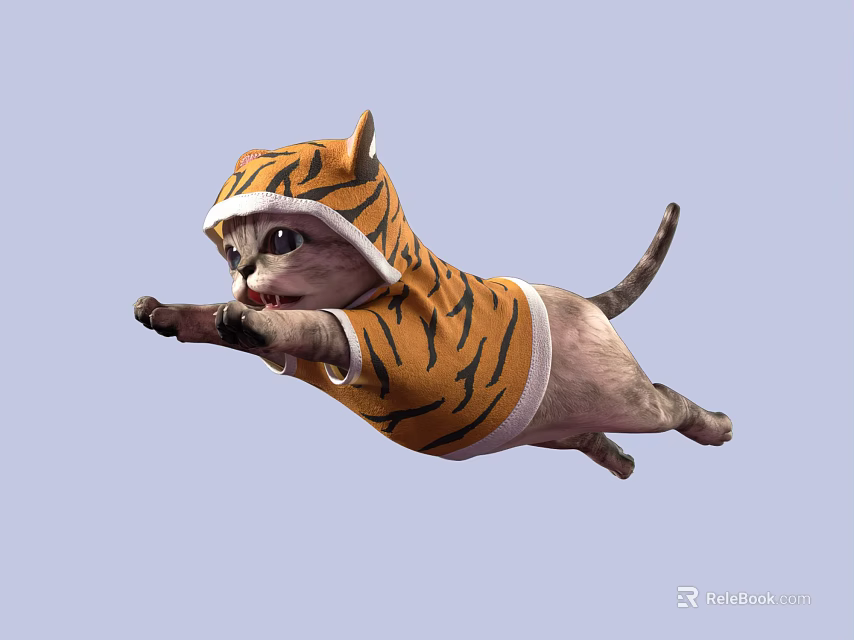 Colorful Reptile Lizard Wearing Tiger Stripe Outfit Flying Through Air 3d model 