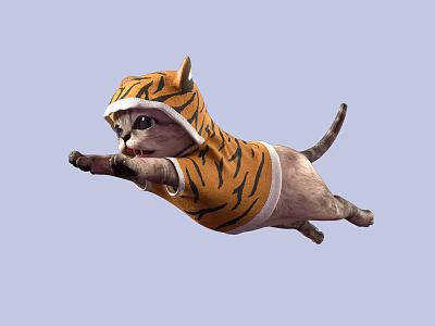 Colorful Reptile Lizard Wearing Tiger Stripe Outfit Flying Through Air 3d model