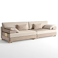 Stylish Navy Blue Sectional Sofa With Light Brown Textured Pillows And Metal Armrests