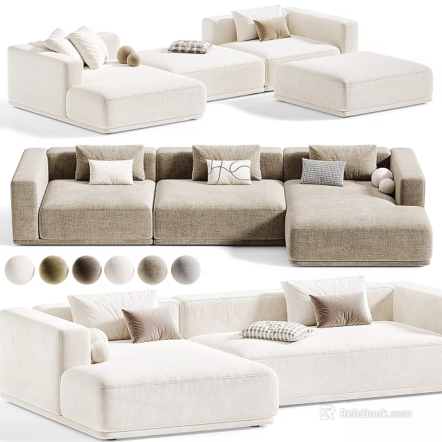 Modern Double Sofa Design With Soft Fabric Pillows And Multiple Color Options 3d model 