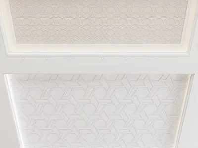 Modern Ceiling Design With Hexagonal Geometric Patterns In Beige And White 3d model