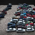 Parking Lot Full of Various Colored Cars And Different Vehicle Models Densely Parked