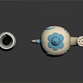 Cute Ceramic Teapot With Blue Top And Cartoon Eye Design Plus White Bottle