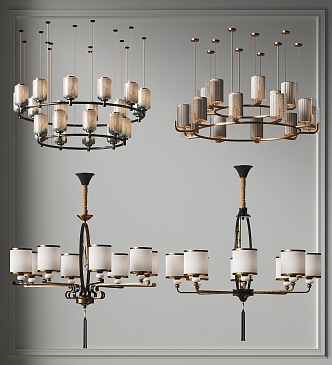 New Chinese Chandelier Metal Multi-head Ring Chandelier Guest Restaurant Chandelier Hall Lobby Chandelier Bedroom Chandelier Study Tea Room Chandelier 3d model