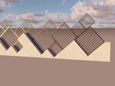 Modern Geometric Metal Feature Wall With Angled Bars And Abstract Design Arrangement 3d model