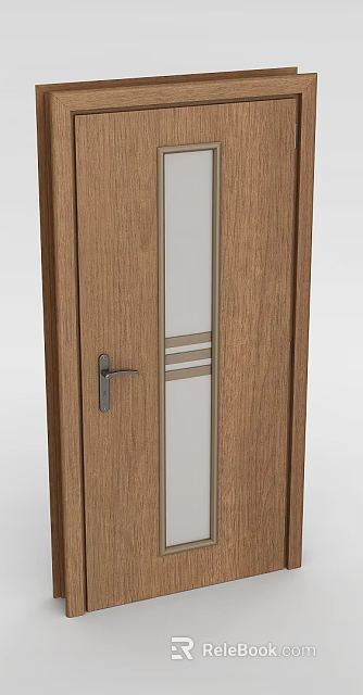 Wooden Storage Cabinet With Glass Door And Metal Handle Design 3d model 
