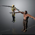 Female Warrior With Long Sword And Male Fighter Holding Weapon In Action Pose