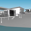 Modern Detached Villa With Large Windows Elevated Structure Terrace And Waterfront View