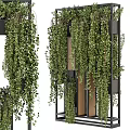 Modern Decorative Room Divider With Hanging Green Plants Metal Frame And Wooden Panels