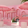 Pink Summer Delight Scene With Striped Deck Chairs Palm Trees Pink Car And Umbrellas