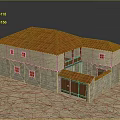 Traditional Two Story House with Red Tiled Roof Beige Walls And Wooden Doors
