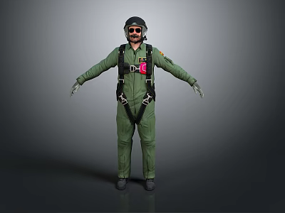 Game Movie Character In Green Flight Suit With Helmet Sunglasses And Harness Standing Pose 3d model