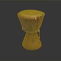 Traditional Handcrafted Drum with Red Body White Drumhead Colorful Trim and Carved Patterns
