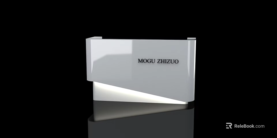 Modern White Reception Desk With Sleek Surface And Illuminated Base Design 3d model 