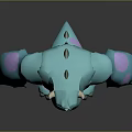 Cute Turquoise Cartoon Creature Character With Pink Spots Horns And Big Eyes Standing