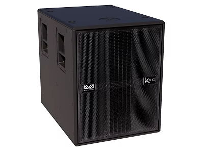 Professional Black Audio Speaker With Mesh Front Panel Side Ports And Brand Logos 3d model