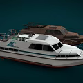 White Yacht With Green Wave Logo On Deck And Vintage Boat Background