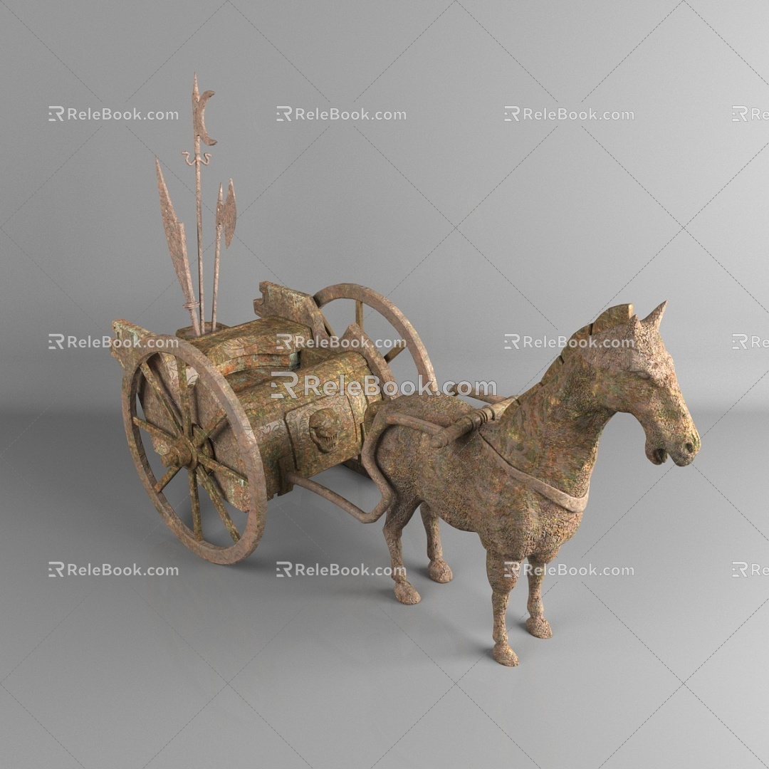 Carriage wheel gear game props horse saddle weapon cold weapon box seat 3d model