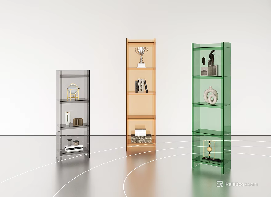 Modern Entryway Side Cabinets With Glass Doors And Display Shelves For Decorative Items 3d model 