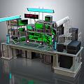 Advanced Command Console Featuring Multiple Green Screen Monitors Blue Overhead Lights And Equipment