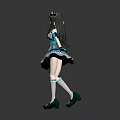 Woman In Blue White Black Maid Outfit With Long Hair And Hair Accessory Posing