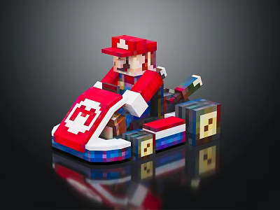 Creative Mario Kart Building Blocks Model With Detailed Character And Kart Design 3d model
