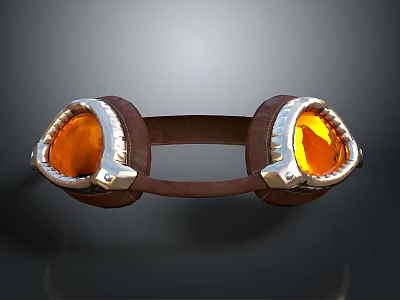 Fashionable Goggles with Brown Leather Strap Orange Lens and Metallic Frame Design 3d model