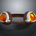 Fashionable Goggles with Brown Leather Strap Orange Lens and Metallic Frame Design