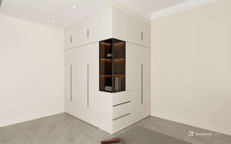 Modern Wardrobe Storage Design With Glass Door Open Shelves And Drawers 3d model 