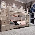 Wooden Bunk Bed With Ladder Drawers And Upper Lower Bed Frames Design 3d model