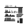 Modern Bathroom Ensemble With Floating Shelves Stylish Toiletries And Towel Rails