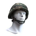 Camouflage Military Style Helmet Displayed On Mannequin Head With Camo Pattern