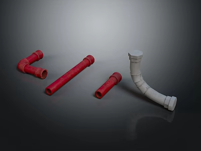 Red And White Plumbing Components Including Elbow Straight Pipe And Fittings 3d model