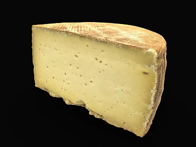 Artisanal Firm Cut Cheese With Natural Rind And Visible Holes Texture 3d model